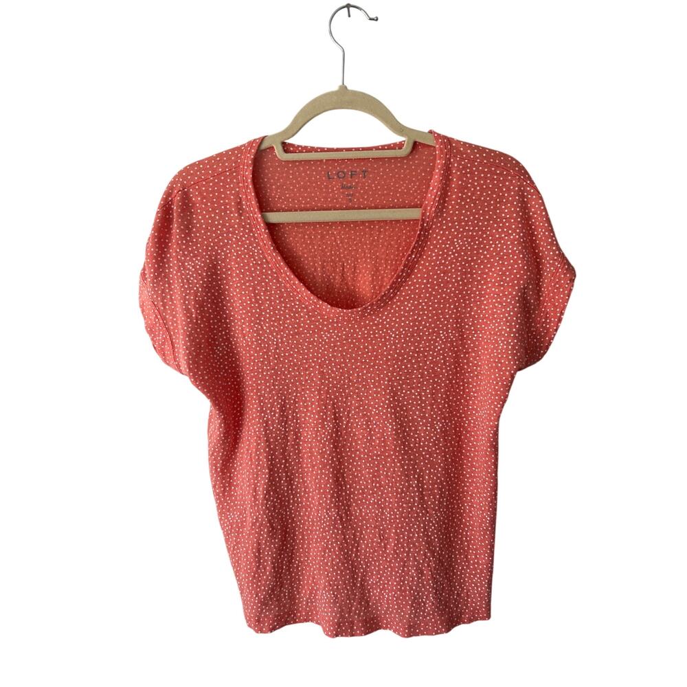 Loft Linen Light Orange White Polka Dot Short Sleeve Top Small